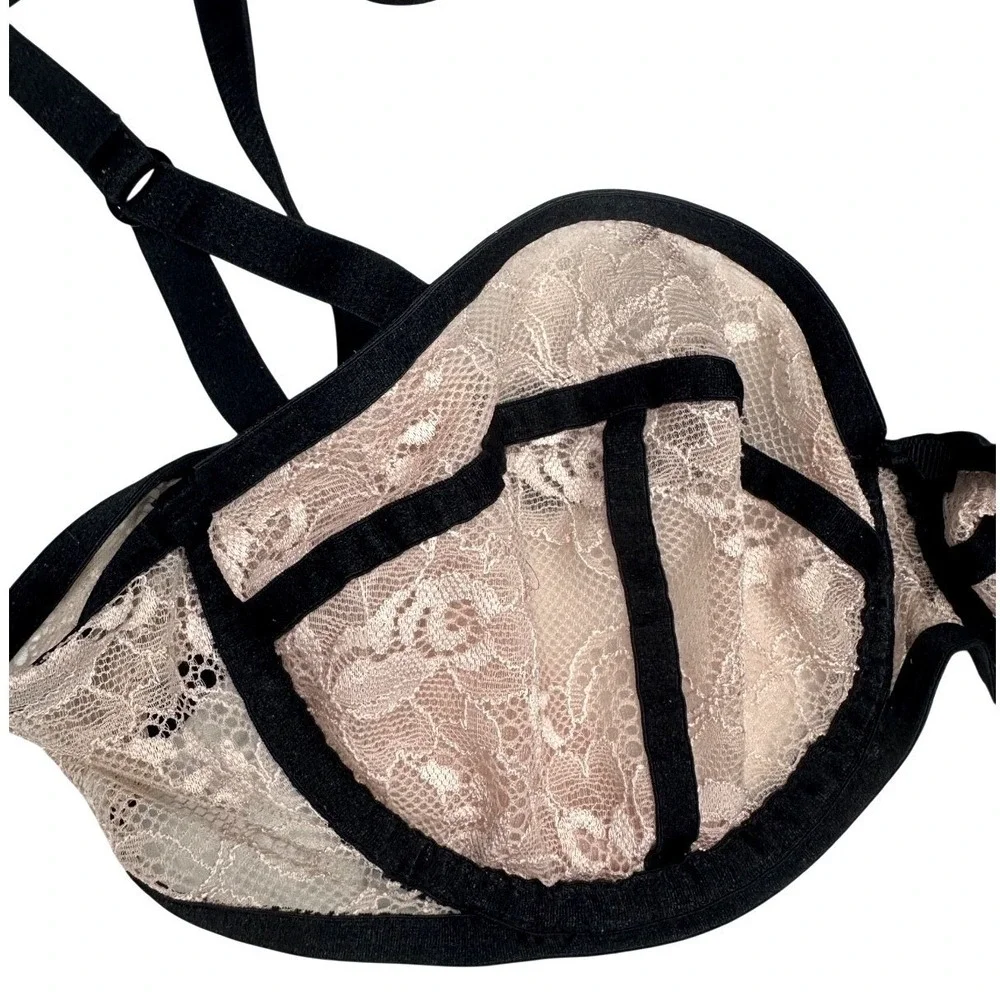 Gillian & O'Malley Size 34 C Pink/Black Unlined Lace Plunge‎ Underwire Bra